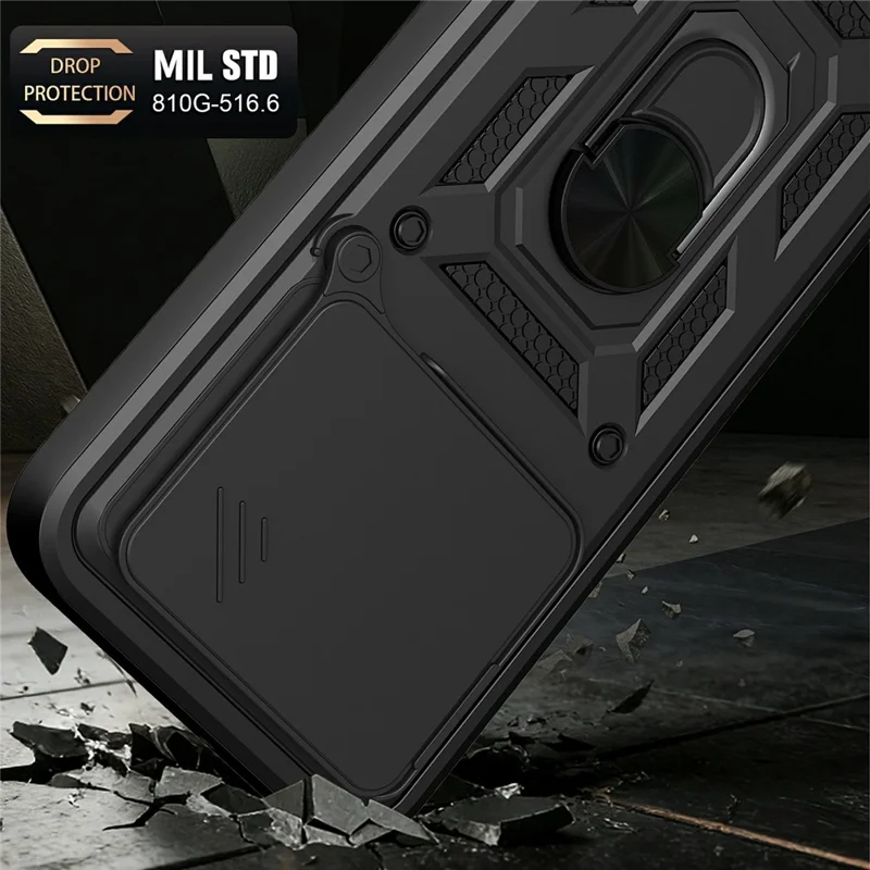 For Xiaomi Poco M8 Power 5G Case with Slide Camera Lid PC + TPU Kickstand Phone Cover - Black