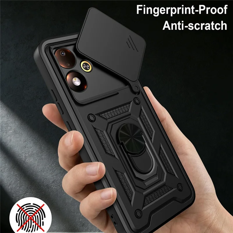 For Xiaomi Poco M8 Power 5G Case with Slide Camera Lid PC + TPU Kickstand Phone Cover - Black