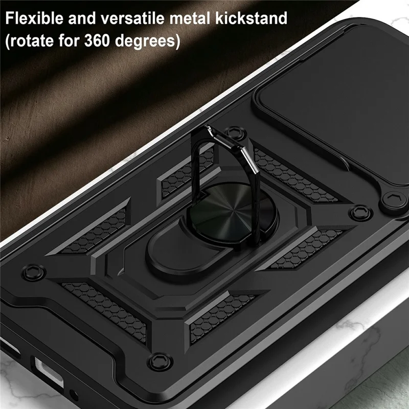 For Xiaomi Poco M8 Power 5G Case with Slide Camera Lid PC + TPU Kickstand Phone Cover - Black