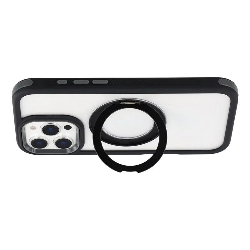 For iPhone 15 Pro Max Case Rotating Magnetic Kickstand TPU + Acrylic Shockproof Phone Cover - Black