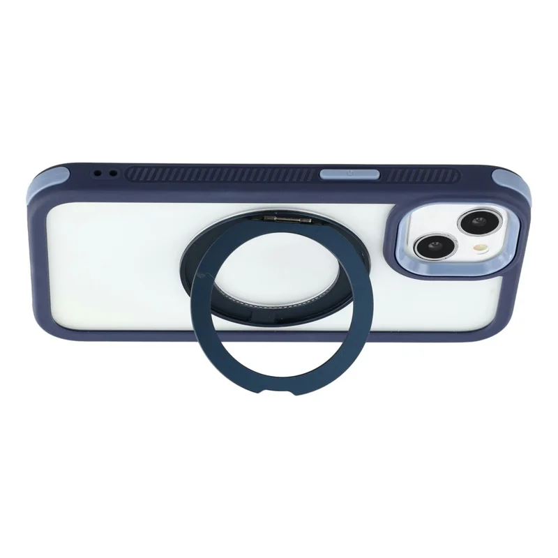 For iPhone 15 Plus / 14 Plus Case Rotating Magnetic Kickstand TPU + Acrylic Shockproof Phone Cover - Dark Blue