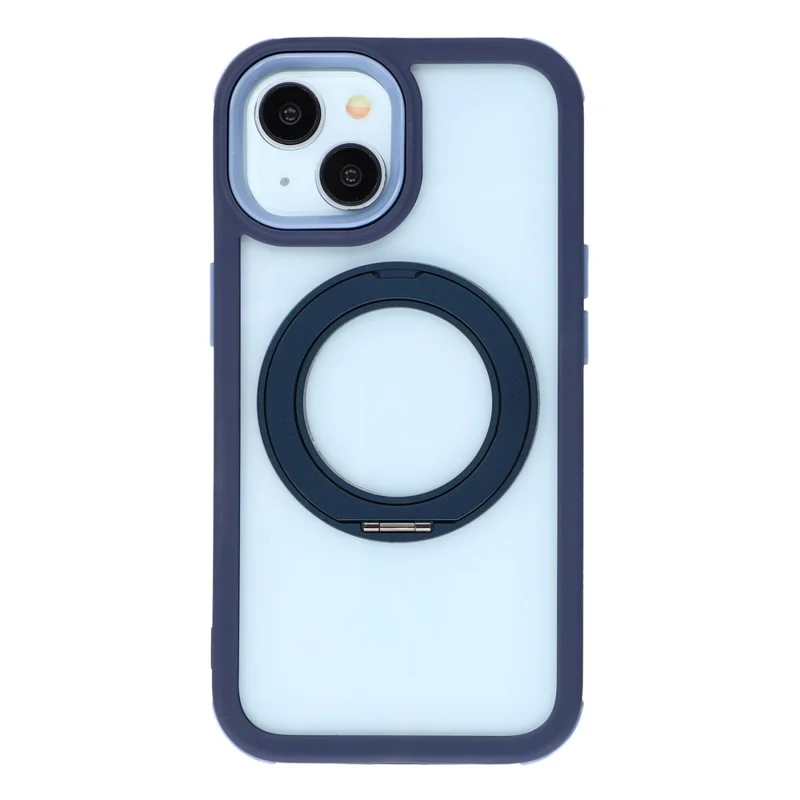 For iPhone 15 Case Rotating Magnetic Kickstand TPU + Acrylic Shockproof Phone Cover - Dark Blue