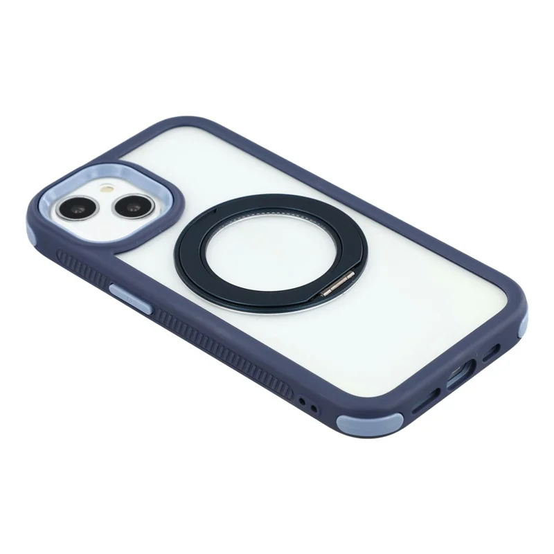 For iPhone 15 Case Rotating Magnetic Kickstand TPU + Acrylic Shockproof Phone Cover - Dark Blue