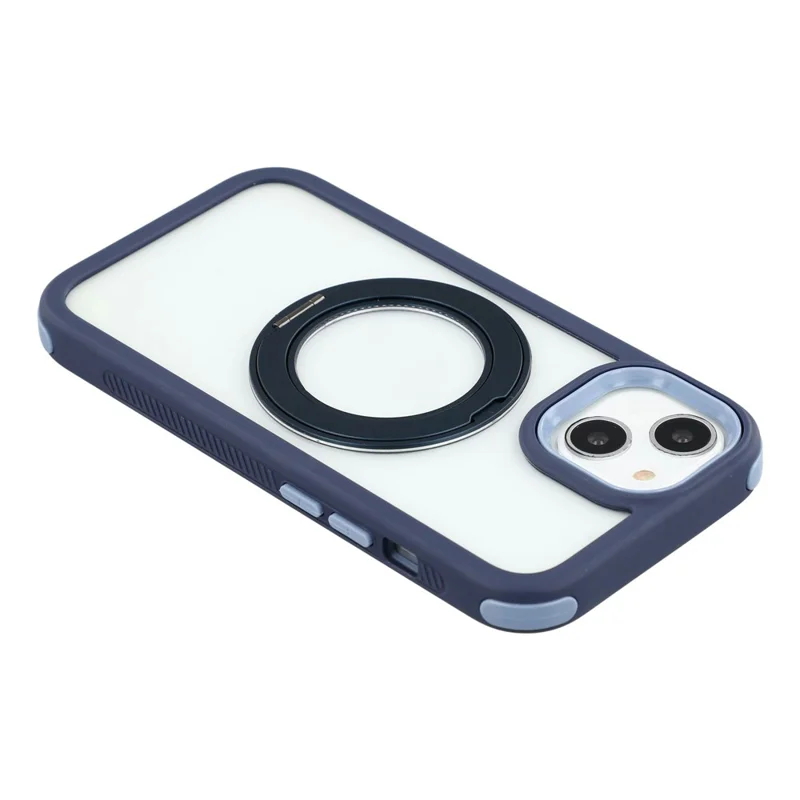 For iPhone 15 Case Rotating Magnetic Kickstand TPU + Acrylic Shockproof Phone Cover - Dark Blue