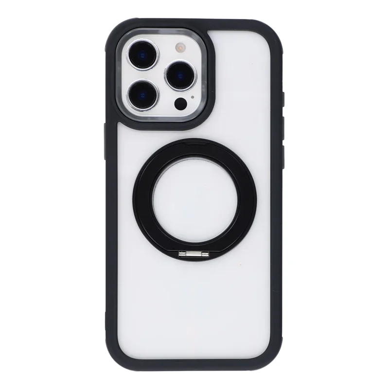For iPhone 14 Pro Max Case Rotating Magnetic Kickstand TPU + Acrylic Shockproof Phone Cover - Black