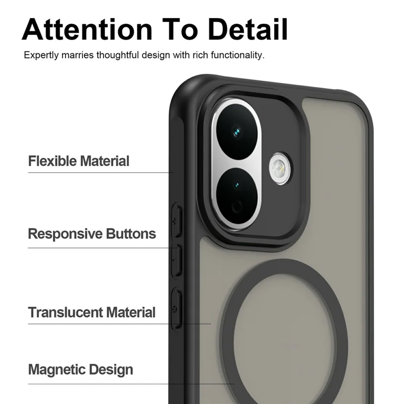 For Xiaomi Redmi Note 17 Pro 5G Magnetic Case Anti Drop Matte PC + TPU Phone Cover - Black