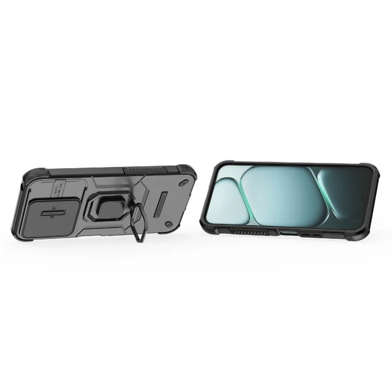 For OnePlus N6x 4G Case PC + TPU Kickstand Phone Protector with Lens Cover - Black