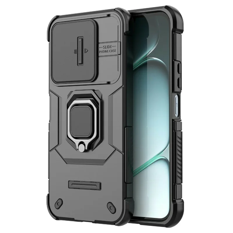 For OnePlus N6x 4G Case PC + TPU Kickstand Phone Protector with Lens Cover - Black