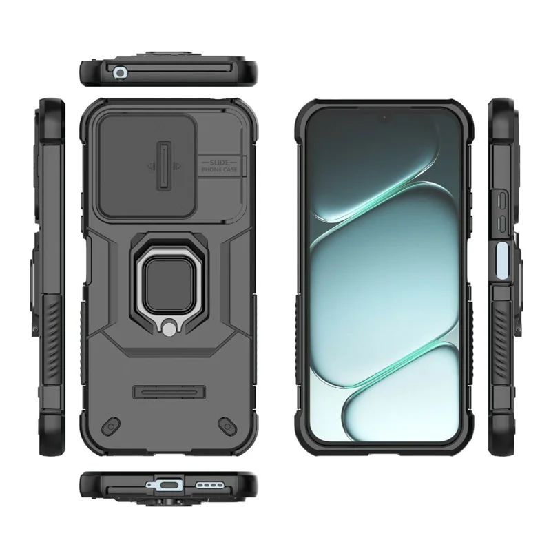 For OnePlus N6x 4G Case PC + TPU Kickstand Phone Protector with Lens Cover - Black
