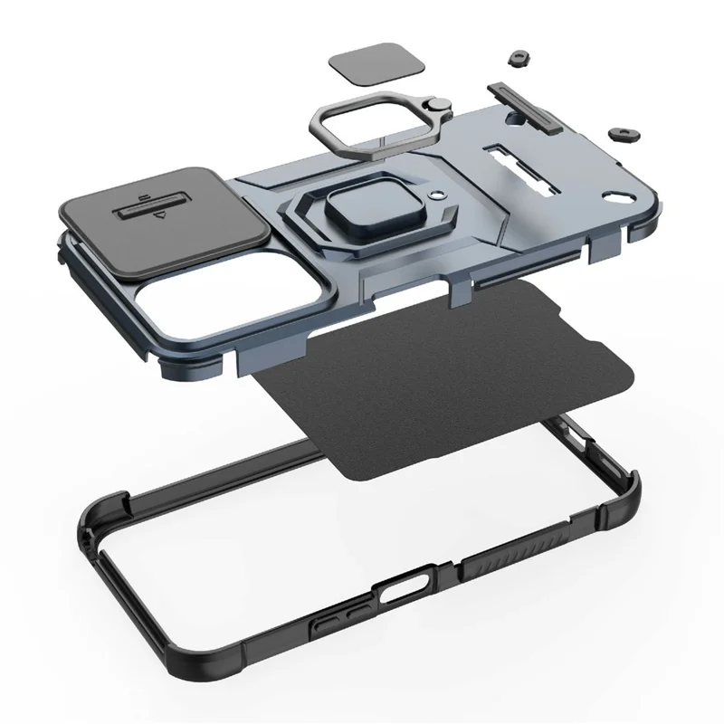 For OnePlus N6x 4G Case PC + TPU Kickstand Phone Protector with Lens Cover - Black