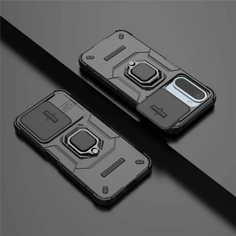 For OnePlus N6x 4G Case PC + TPU Kickstand Phone Protector with Lens Cover - Black