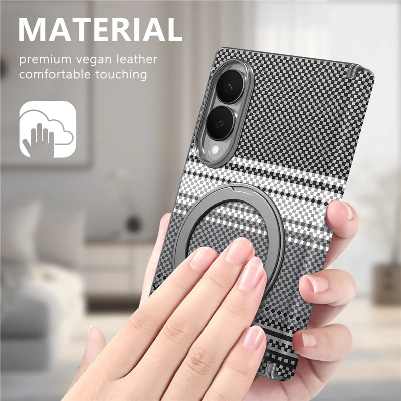 For Samsung Galaxy Z Fold8 Case Rotating Magnetic Kickstand Dual-Axis Hinge Gradient Leather Phone Back Cover - Black