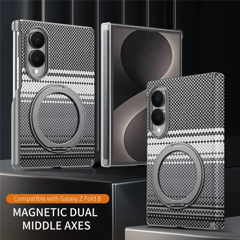 For Samsung Galaxy Z Fold8 Case Rotating Magnetic Kickstand Dual-Axis Hinge Gradient Leather Phone Back Cover - Black