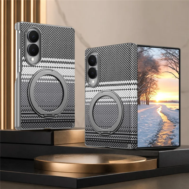 For Samsung Galaxy Z Fold8 Case Rotating Magnetic Kickstand Dual-Axis Hinge Gradient Leather Phone Back Cover - Black