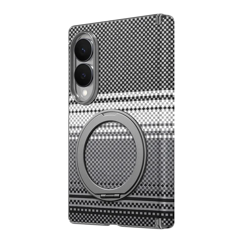 For Samsung Galaxy Z Fold8 Case Rotating Magnetic Kickstand Dual-Axis Hinge Gradient Leather Phone Back Cover - Black