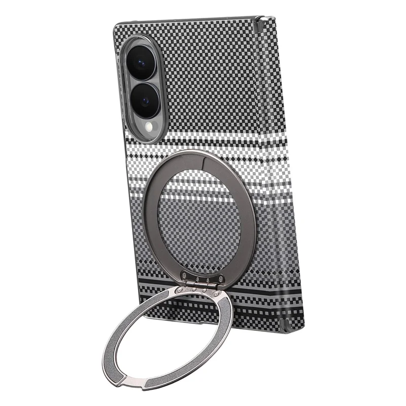 For Samsung Galaxy Z Fold8 Case Rotating Magnetic Kickstand Dual-Axis Hinge Gradient Leather Phone Back Cover - Black