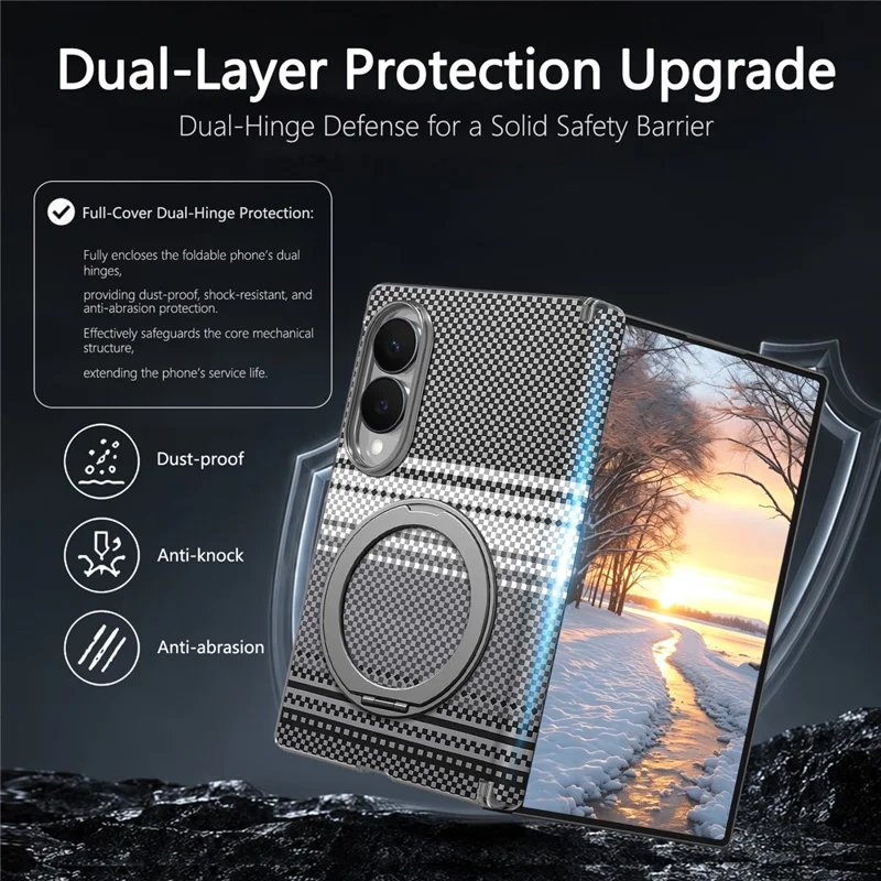 For Samsung Galaxy Z Fold8 Case Rotating Magnetic Kickstand Dual-Axis Hinge Gradient Leather Phone Back Cover - Black