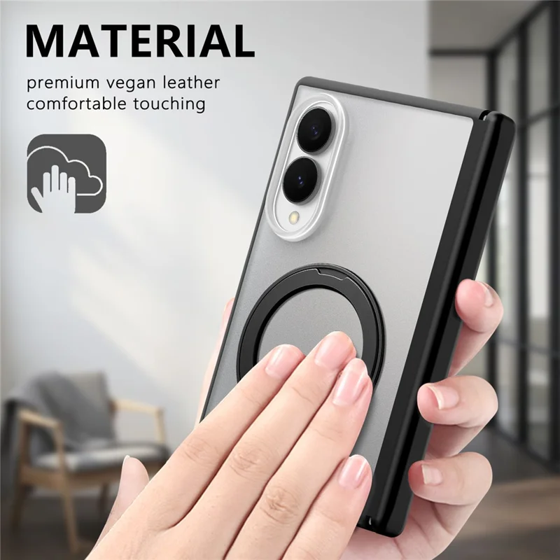 For Samsung Galaxy Z Fold8 Case with Hinge Protection and Rotatable Kickstand Skin-touch Phone Protective Cover - Black