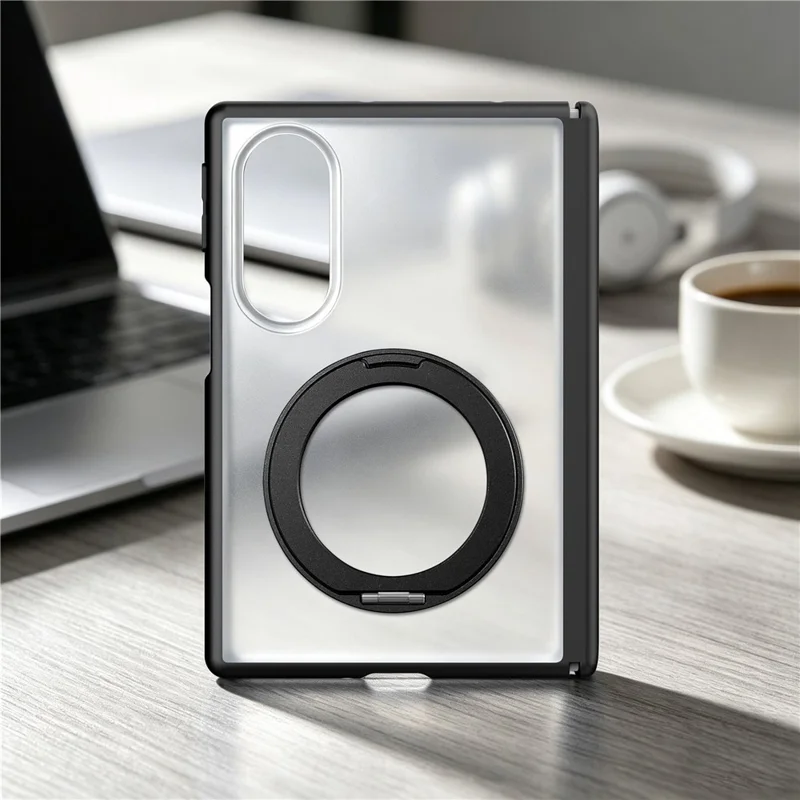 For Samsung Galaxy Z Fold8 Case with Hinge Protection and Rotatable Kickstand Skin-touch Phone Protective Cover - Black
