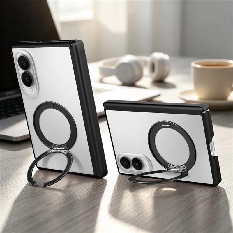 For Samsung Galaxy Z Fold8 Case with Hinge Protection and Rotatable Kickstand Skin-touch Phone Protective Cover - Black