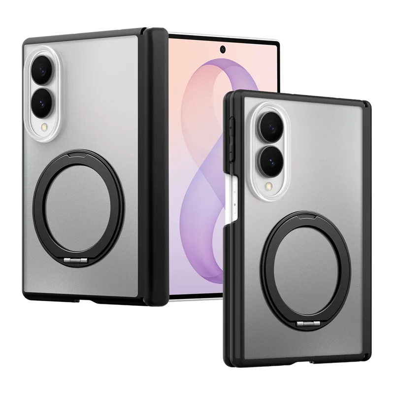 For Samsung Galaxy Z Fold8 Case with Hinge Protection and Rotatable Kickstand Skin-touch Phone Protective Cover - Black