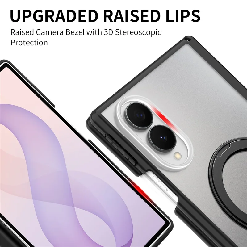 For Samsung Galaxy Z Fold8 Case with Hinge Protection and Rotatable Kickstand Skin-touch Phone Protective Cover - Black