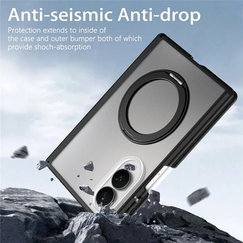 For Samsung Galaxy Z Fold8 Case with Hinge Protection and Rotatable Kickstand Skin-touch Phone Protective Cover - Black