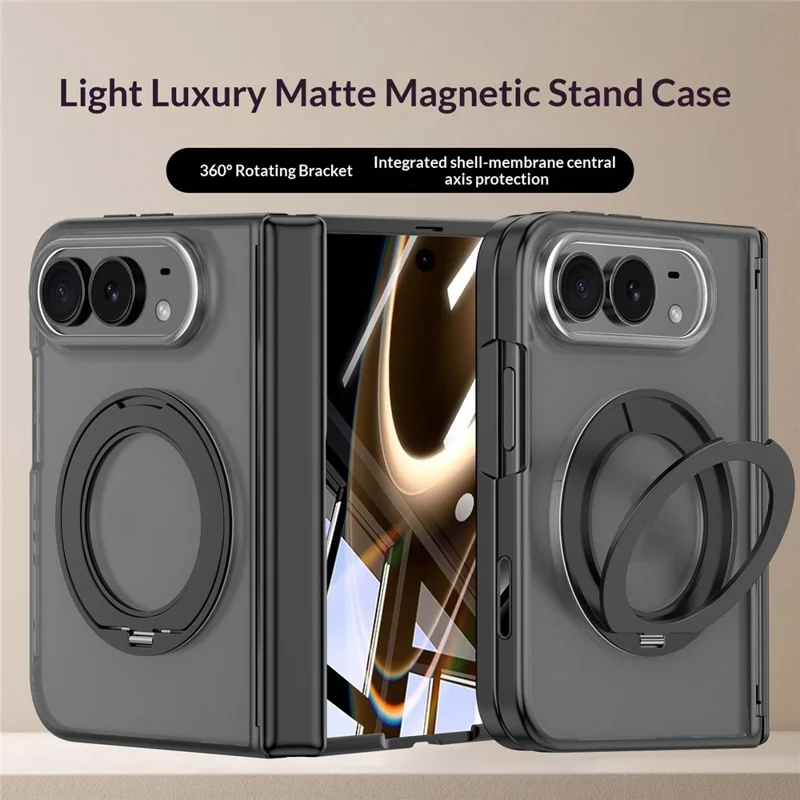 Für iPhone Duo Hülle Drehbarer magnetischer Ständer Mattes PC-Telefoncover mit Displayschutz aus gehärtetem Glas - Schwarz