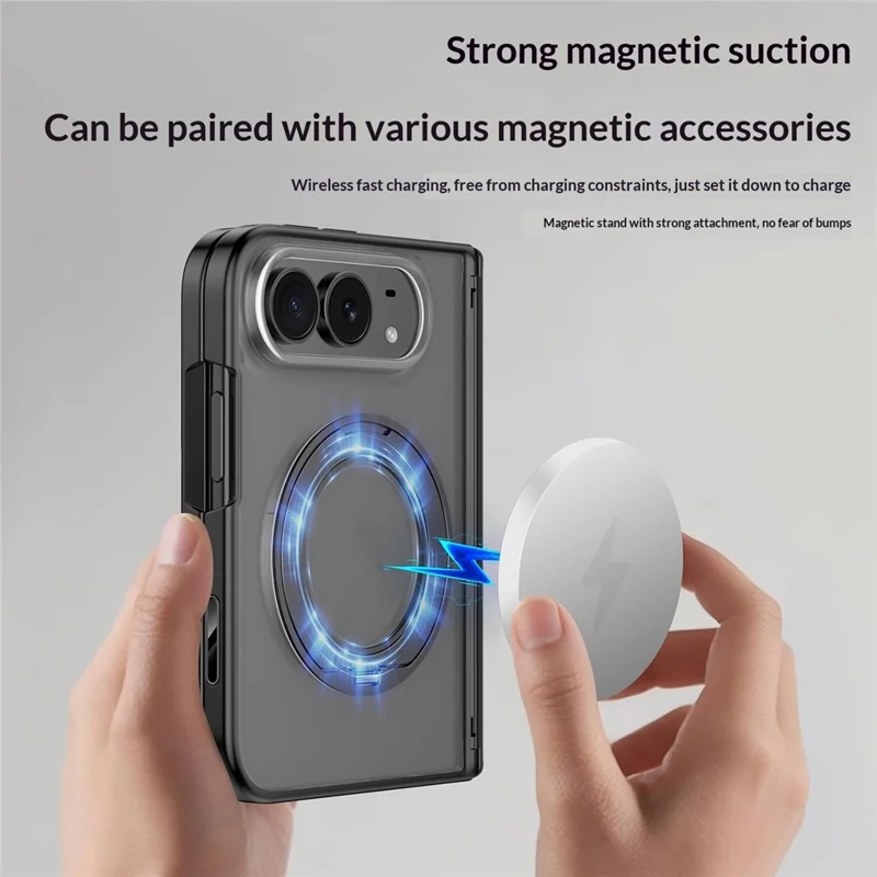 Für iPhone Duo Hülle Drehbarer magnetischer Ständer Mattes PC-Telefoncover mit Displayschutz aus gehärtetem Glas - Schwarz