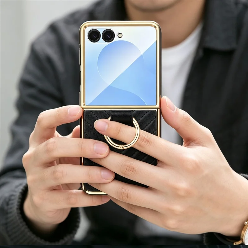Cover per Samsung Galaxy Z Flip8 con Motivo a Forma di V e Supporto con Anello per Dita - Nero