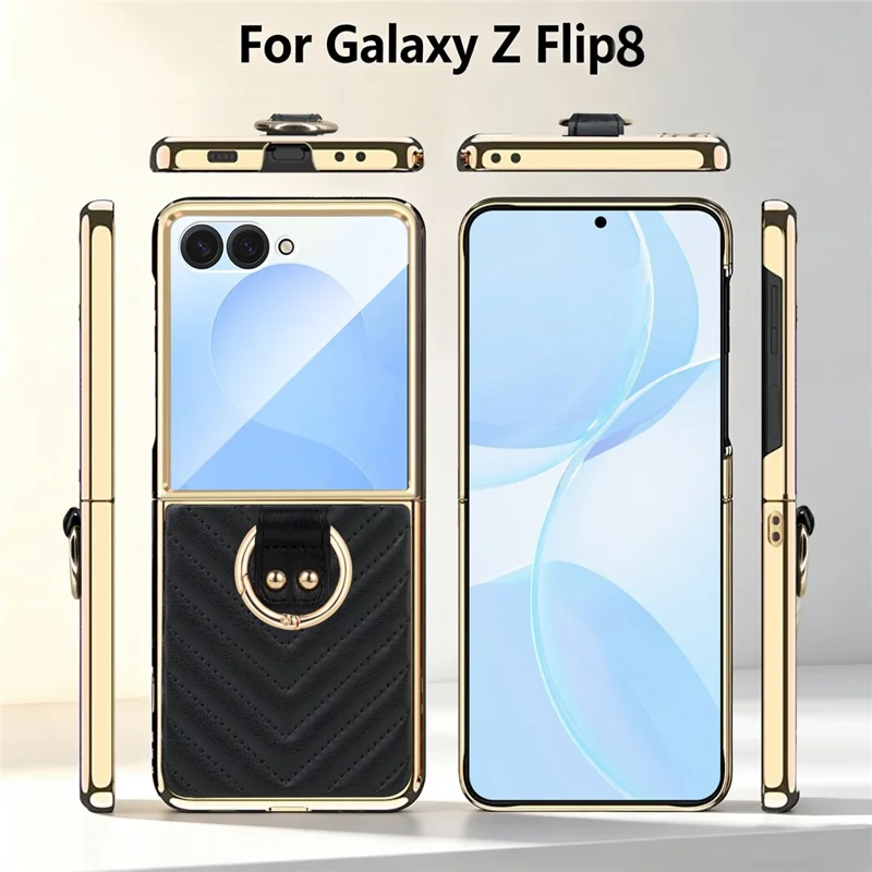 Cover per Samsung Galaxy Z Flip8 con Motivo a Forma di V e Supporto con Anello per Dita - Nero