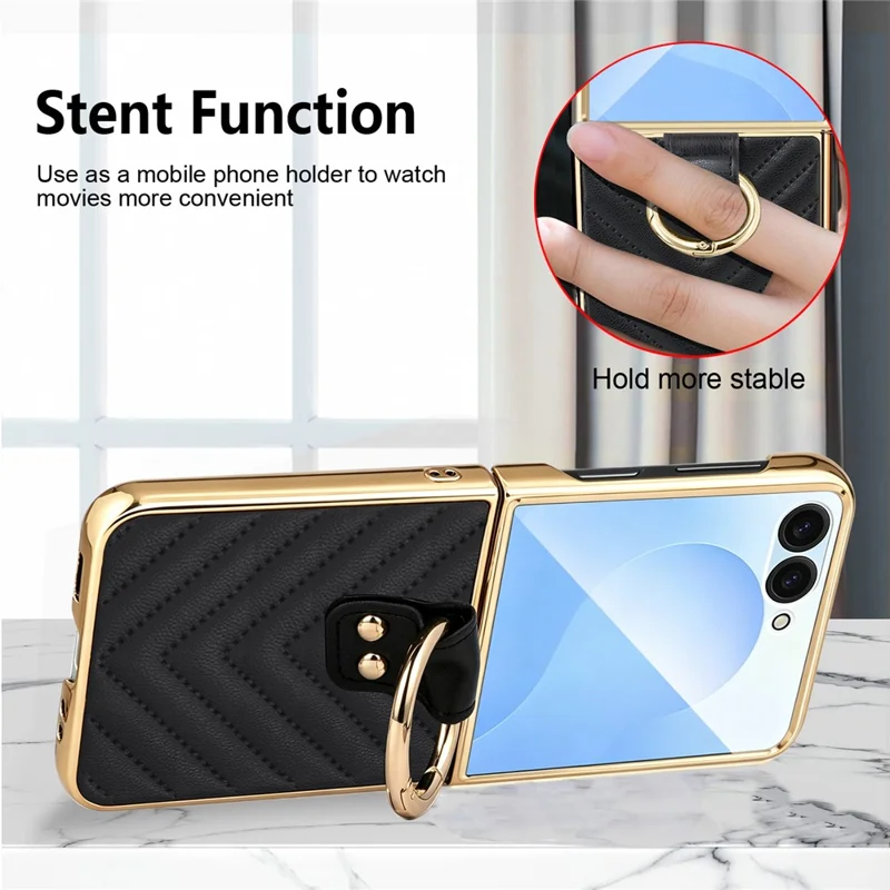 Cover per Samsung Galaxy Z Flip8 con Motivo a Forma di V e Supporto con Anello per Dita - Nero