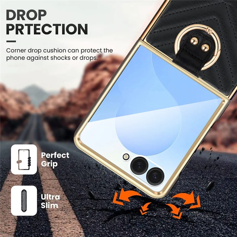 Cover per Samsung Galaxy Z Flip8 con Motivo a Forma di V e Supporto con Anello per Dita - Nero