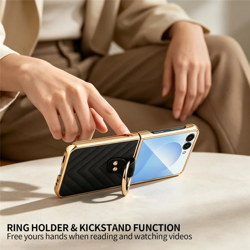Cover per Samsung Galaxy Z Flip8 con Motivo a Forma di V e Supporto con Anello per Dita - Nero