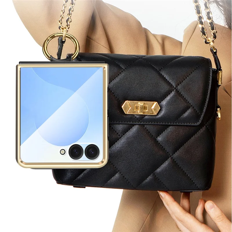 Cover per Samsung Galaxy Z Flip8 con Motivo a Forma di V e Supporto con Anello per Dita - Nero
