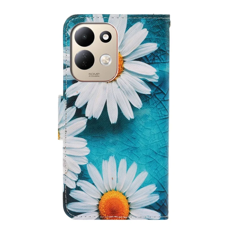 For Xiaomi Redmi 17 4G / 5G Case Pattern Printing Protective Leather Folio Phone Cover with Wrist Strap - Chrysanthemum