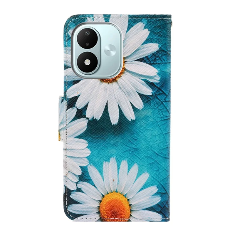 Protective Case for Xiaomi Redmi Note 17 4G (Global) / Note 17 5G (Global) / Note 17 (India / China) 5G , Pattern Printing Leather Folio Phone Cover with Wrist Strap - Chrysanthemum