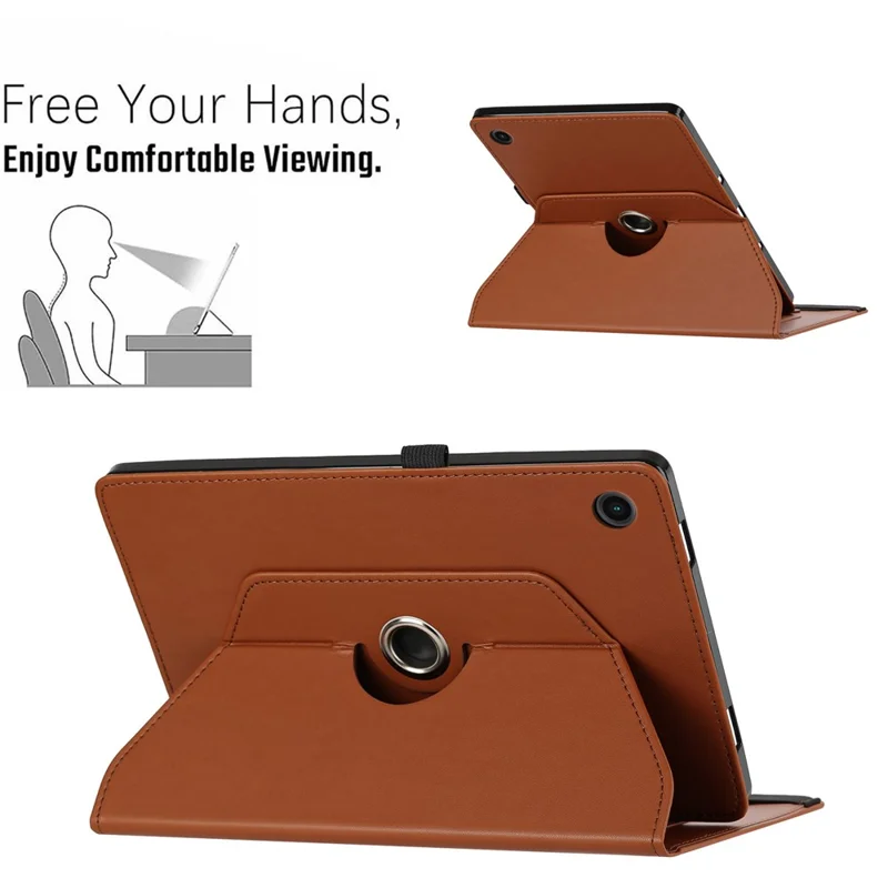 For Lenovo Tab K9 / Tab One Case PU Leather Rotating Stand Card Slots Tablet Cover - Brown