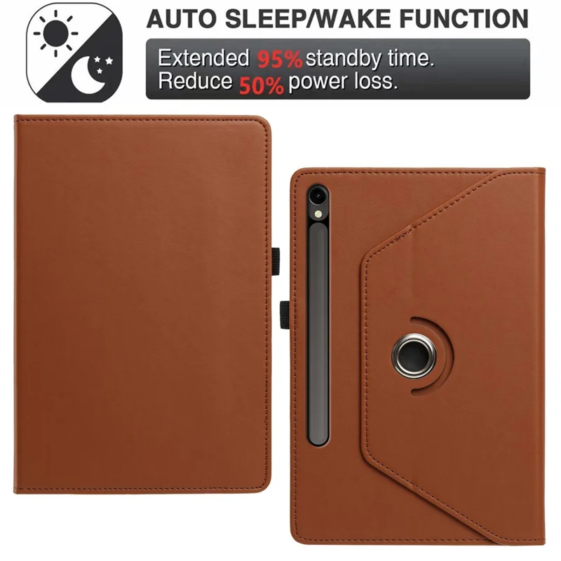 For Samsung Galaxy Tab S10 FE+ Case PU Leather Rotating Stand Card Slots Tablet Cover - Brown