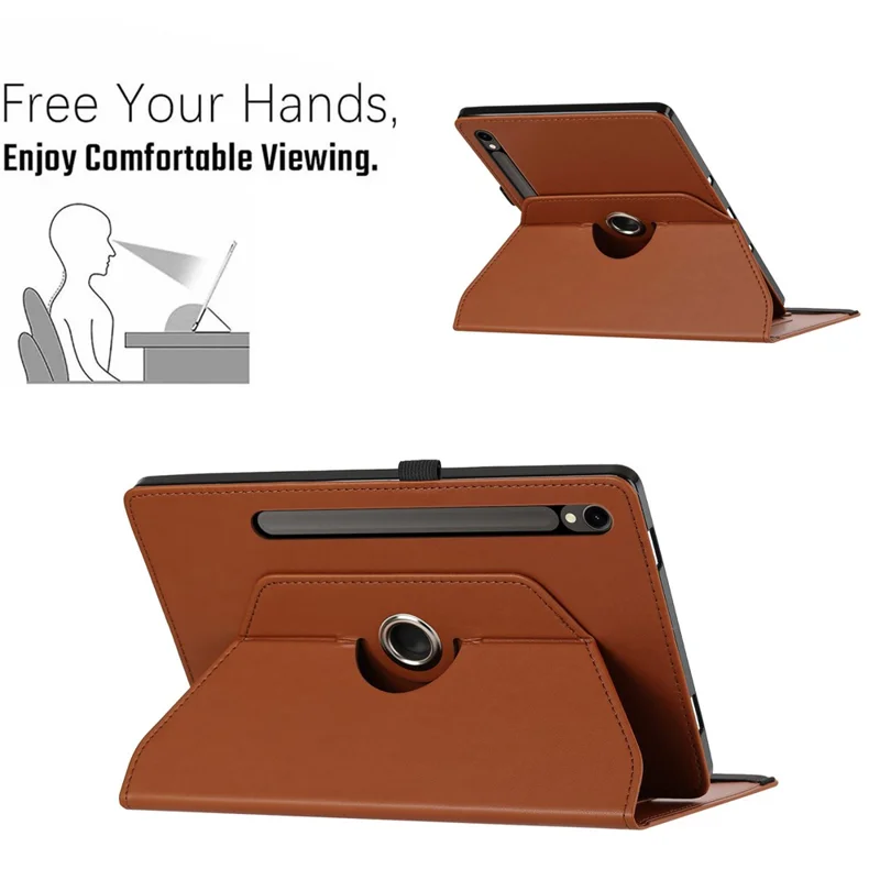 For Samsung Galaxy Tab S10 FE+ Case PU Leather Rotating Stand Card Slots Tablet Cover - Brown