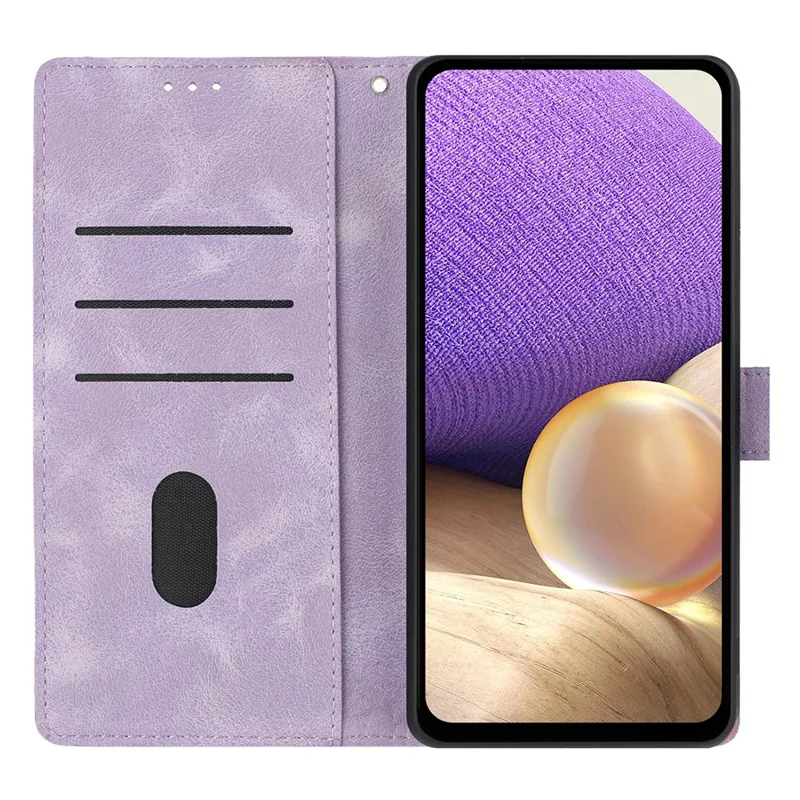 For Samsung Galaxy S27 Case Wallet Stand Imprinted Triangle Pattern Leather Phone Flip Cover - Purple