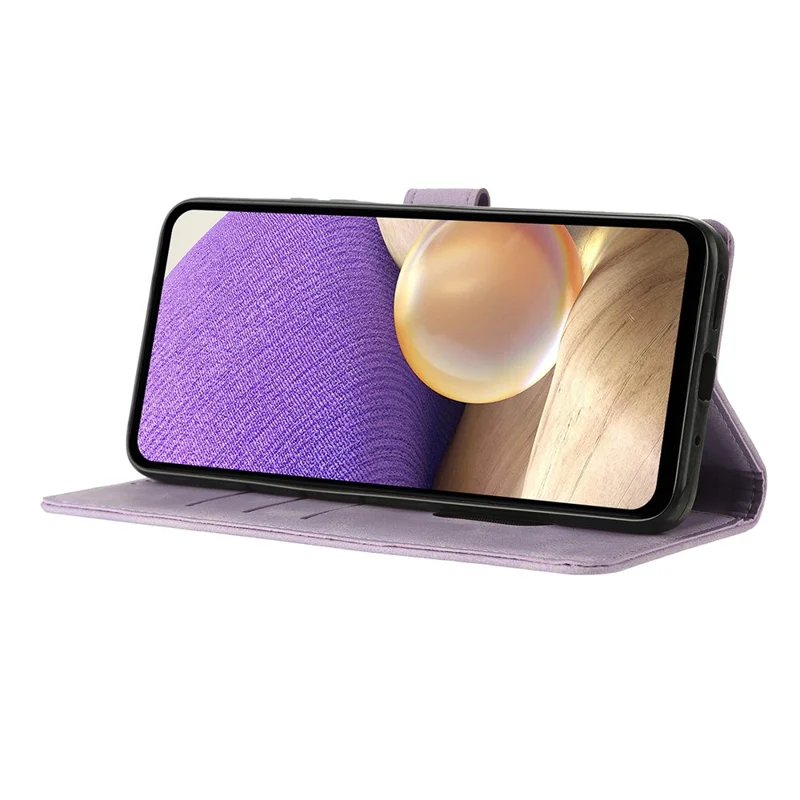For Samsung Galaxy S27 Case Wallet Stand Imprinted Triangle Pattern Leather Phone Flip Cover - Purple