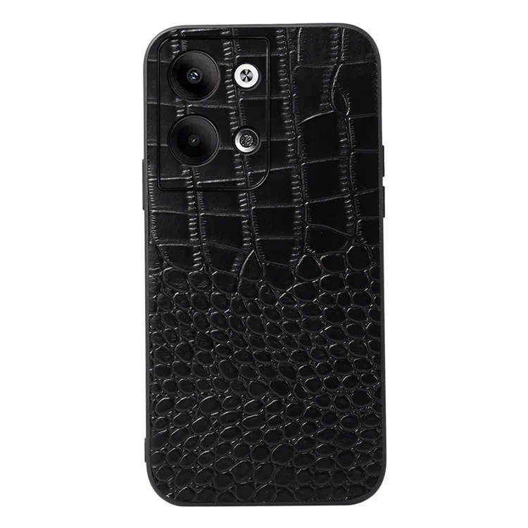 Crocodile Texture Phone Case For Oppo Reno9 Pro 5G / Reno9 5G, Genuine Cowhide Leather Coated PC+TPU Shockproof Mobile Phone Cover - Black