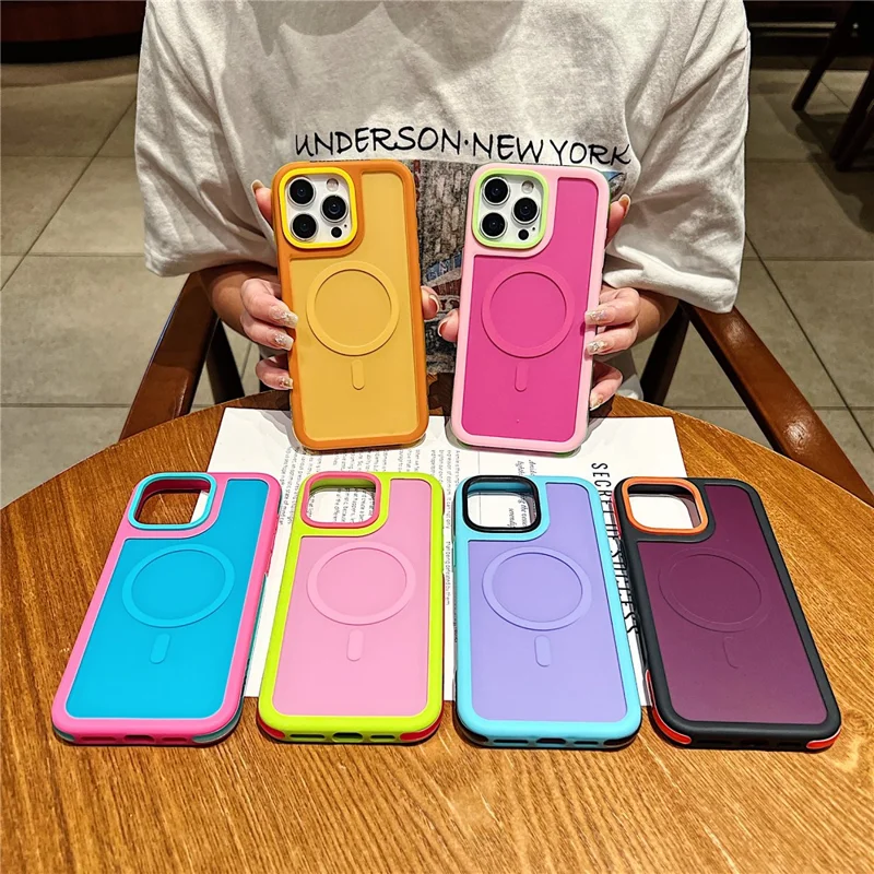 For iPhone 16 Pro Max Magnetic Case Contrast Design 2 in 1 PC + TPU Matte Phone Cover - Orange