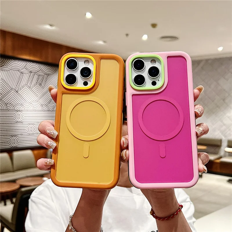 For iPhone 16 Pro Max Magnetic Case Contrast Design 2 in 1 PC + TPU Matte Phone Cover - Orange