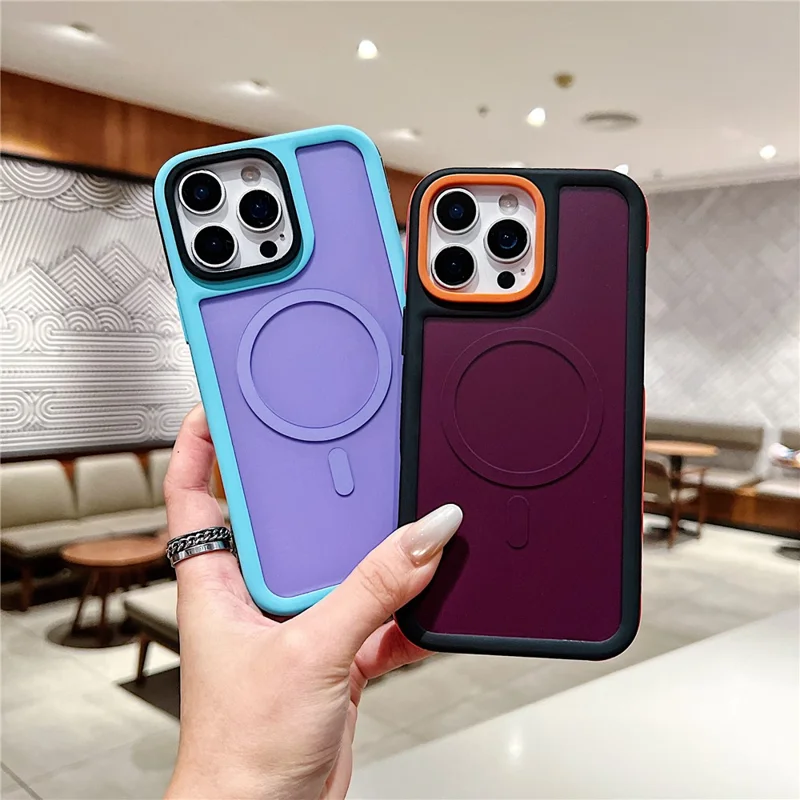 For iPhone 16 Pro Max Magnetic Case Contrast Design 2 in 1 PC + TPU Matte Phone Cover - Orange