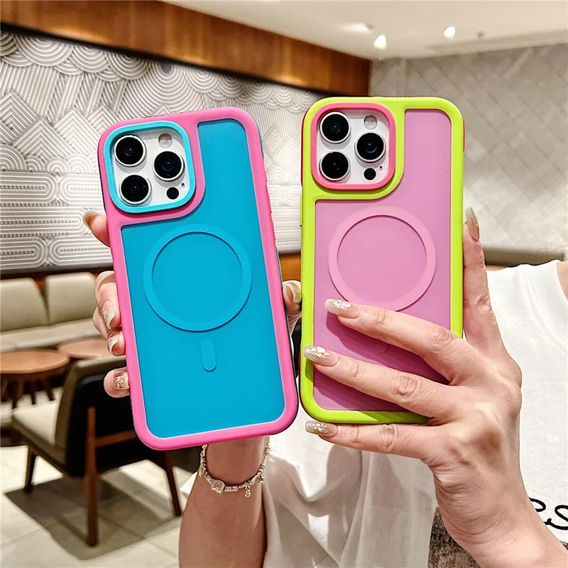 For iPhone 16 Pro Max Magnetic Case Contrast Design 2 in 1 PC + TPU Matte Phone Cover - Orange