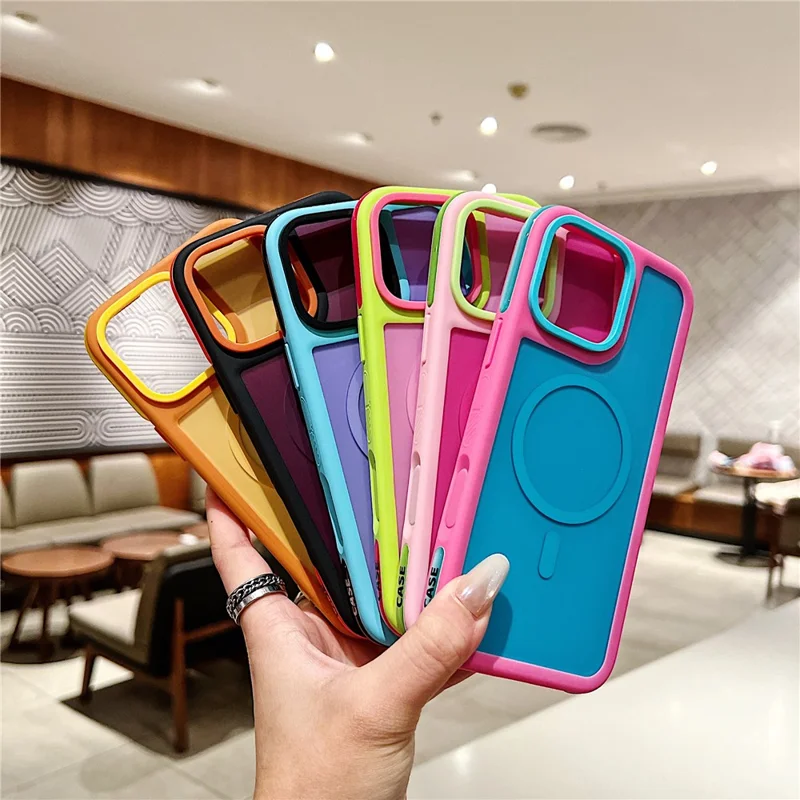 For iPhone 16 Pro Max Magnetic Case Contrast Design 2 in 1 PC + TPU Matte Phone Cover - Orange