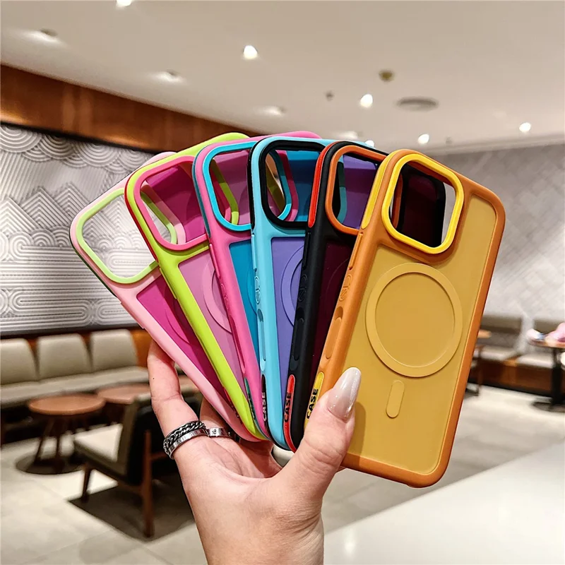 For iPhone 17 Magnetic Case Contrast Design 2 in 1 PC + TPU Matte Phone Cover - Pink