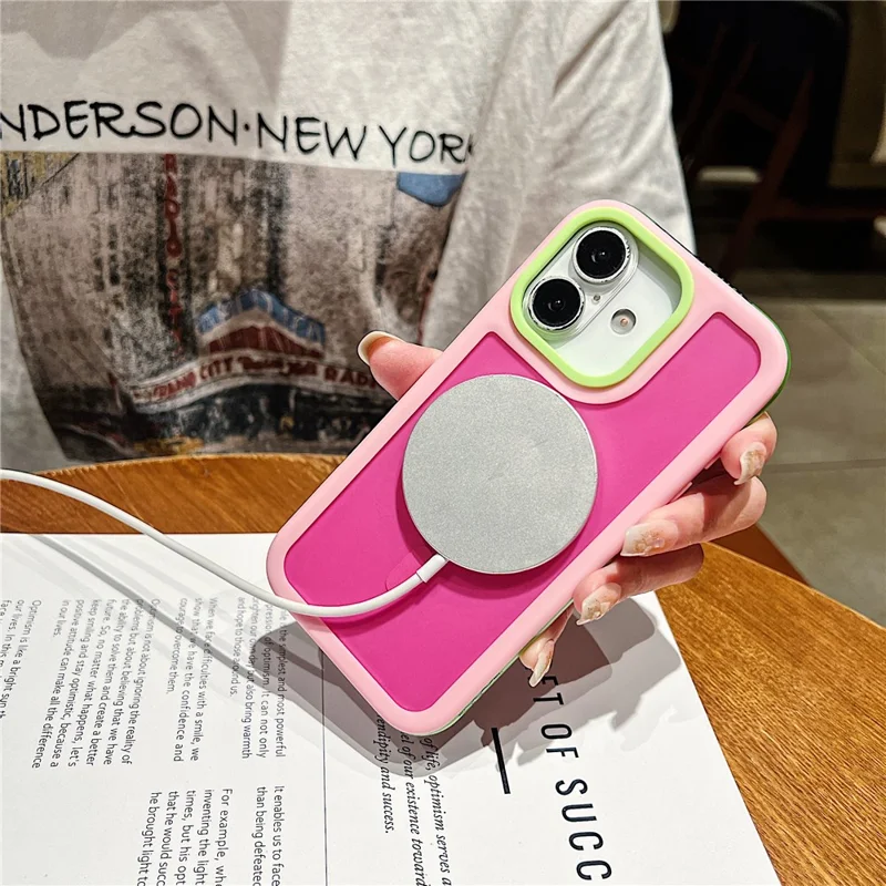 For iPhone 17 Magnetic Case Contrast Design 2 in 1 PC + TPU Matte Phone Cover - Pink